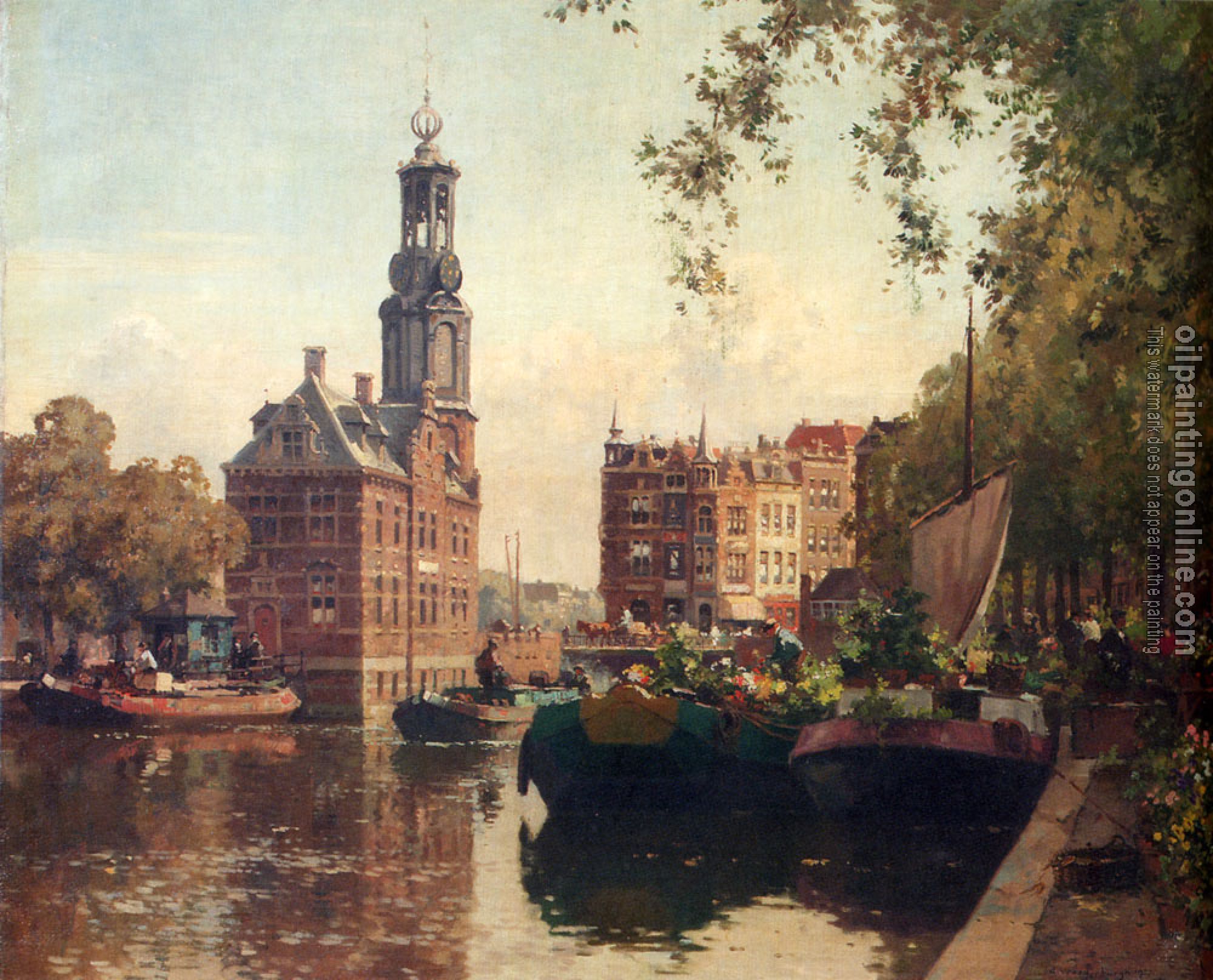 Cornelis Vreedenburgh - The Flowermarket On The Singel Amsterdam With The Munttoren Beyond